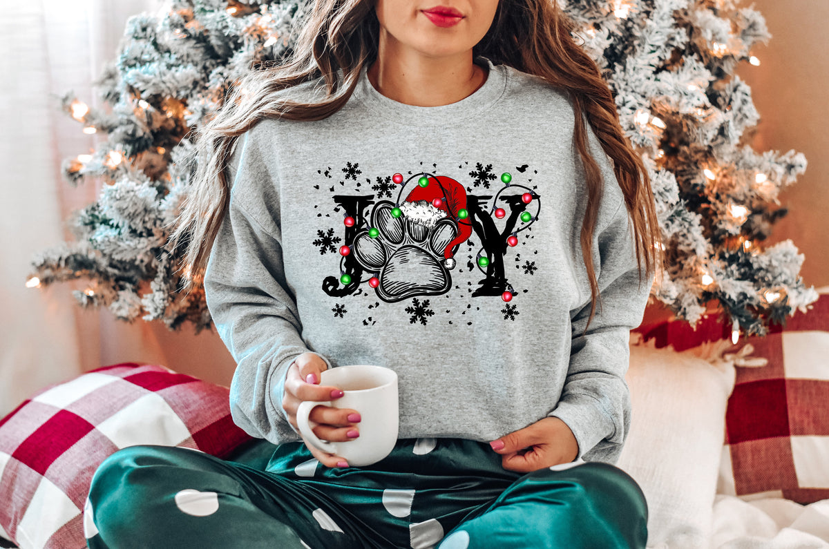 Christmas Paw Print Joy Shirt: Dog Mom Retro Tee