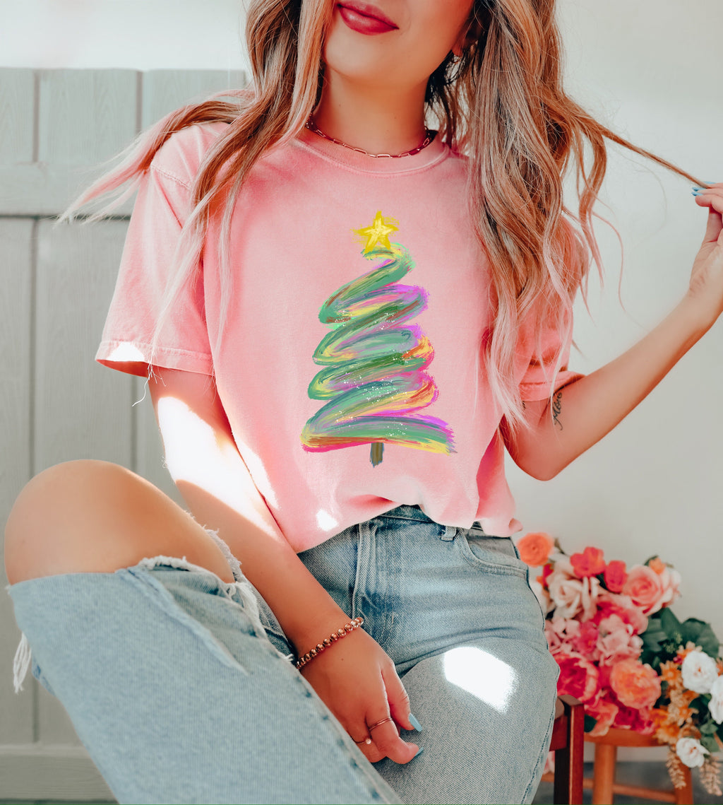 Watercolor Christmas Tree Shirt: Pastel Family Tee