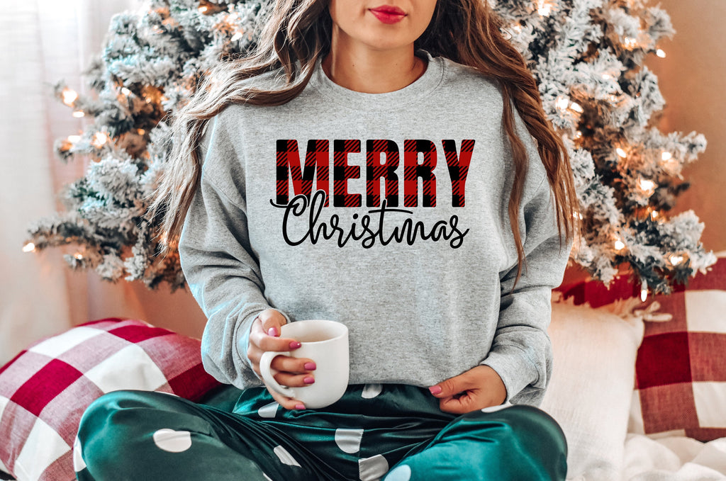 Buffalo Plaid Merry Christmas Sweatshirt - Family Holiday Shirt