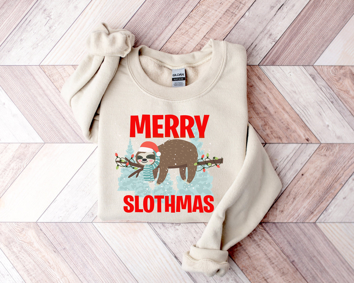 Funny Sloth Christmas Sweatshirt: Merry Slothmas Tee
