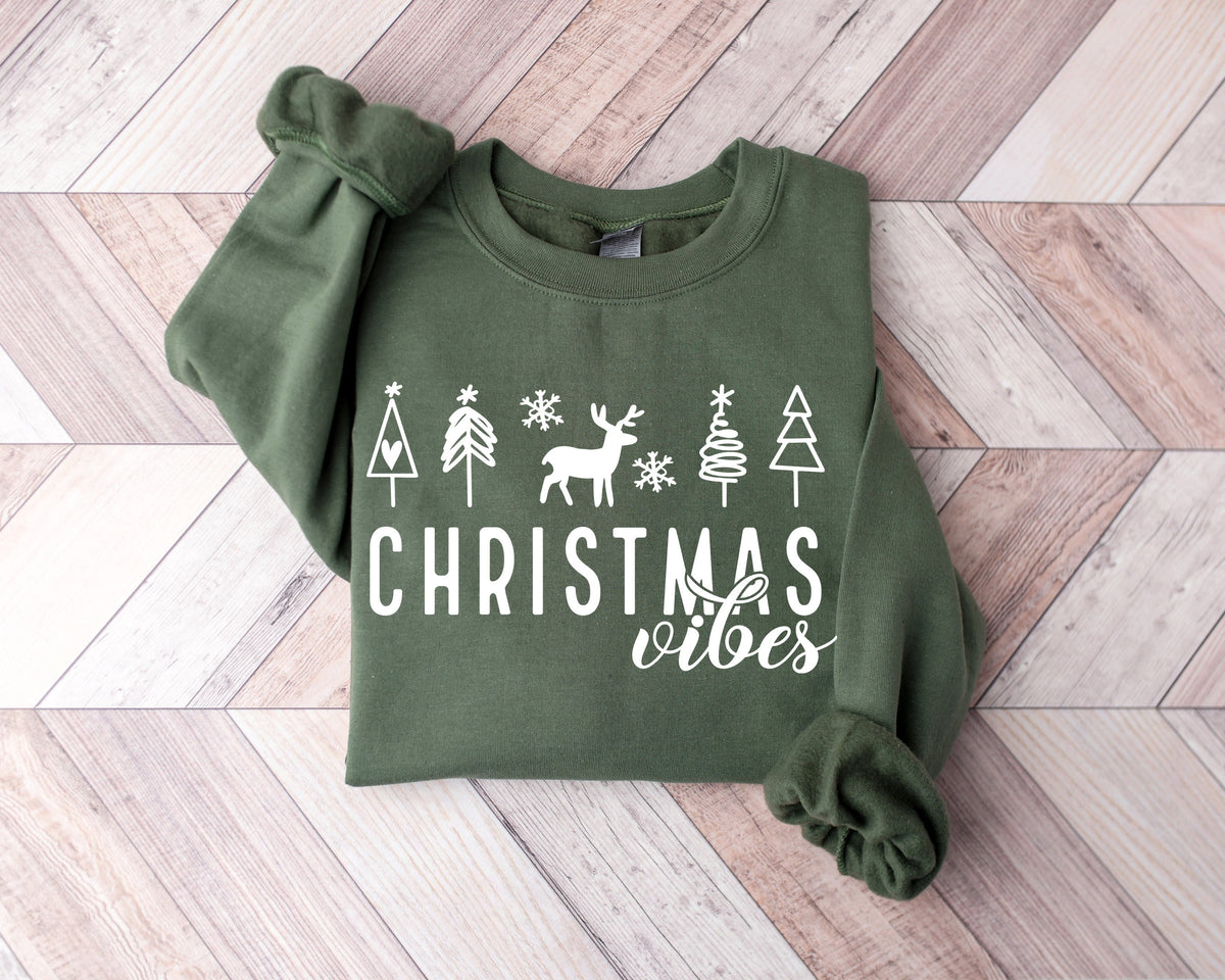 Christmas Vibes Sweatshirt: Holiday Trees Tee