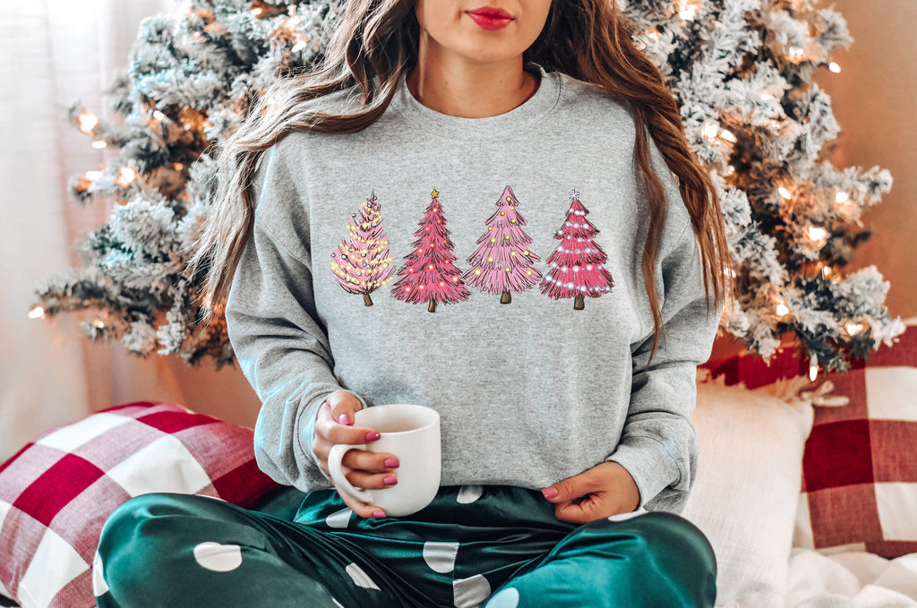 Pink Christmas Tree Shirt: Watercolor Cozy Holiday Tee
