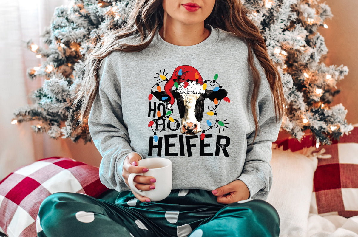 Ho Ho Heifer Christmas Cow Sweatshirt: Funny Holiday Tee