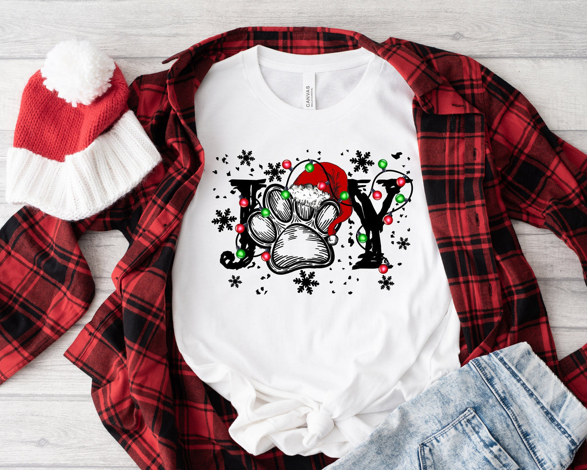 Christmas Paw Print Joy Shirt: Dog Mom Retro Tee
