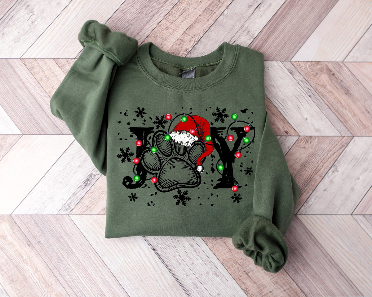 Christmas Paw Print Joy Shirt: Dog Mom Retro Tee