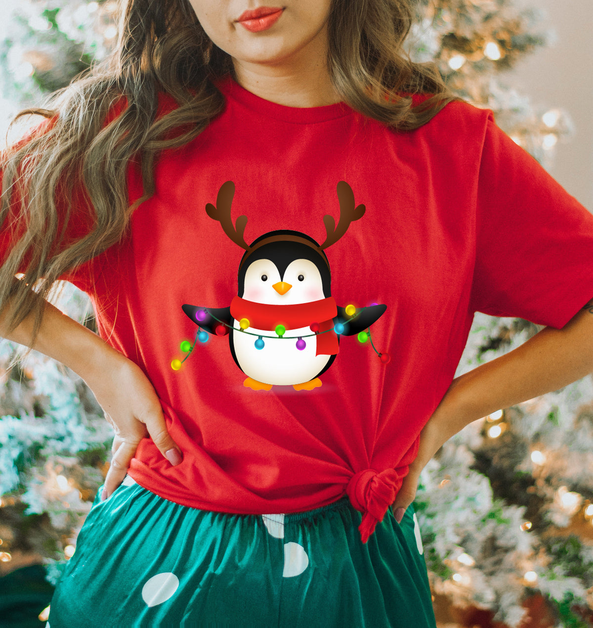Christmas Penguin Shirt: Santa Hat Holiday Tee