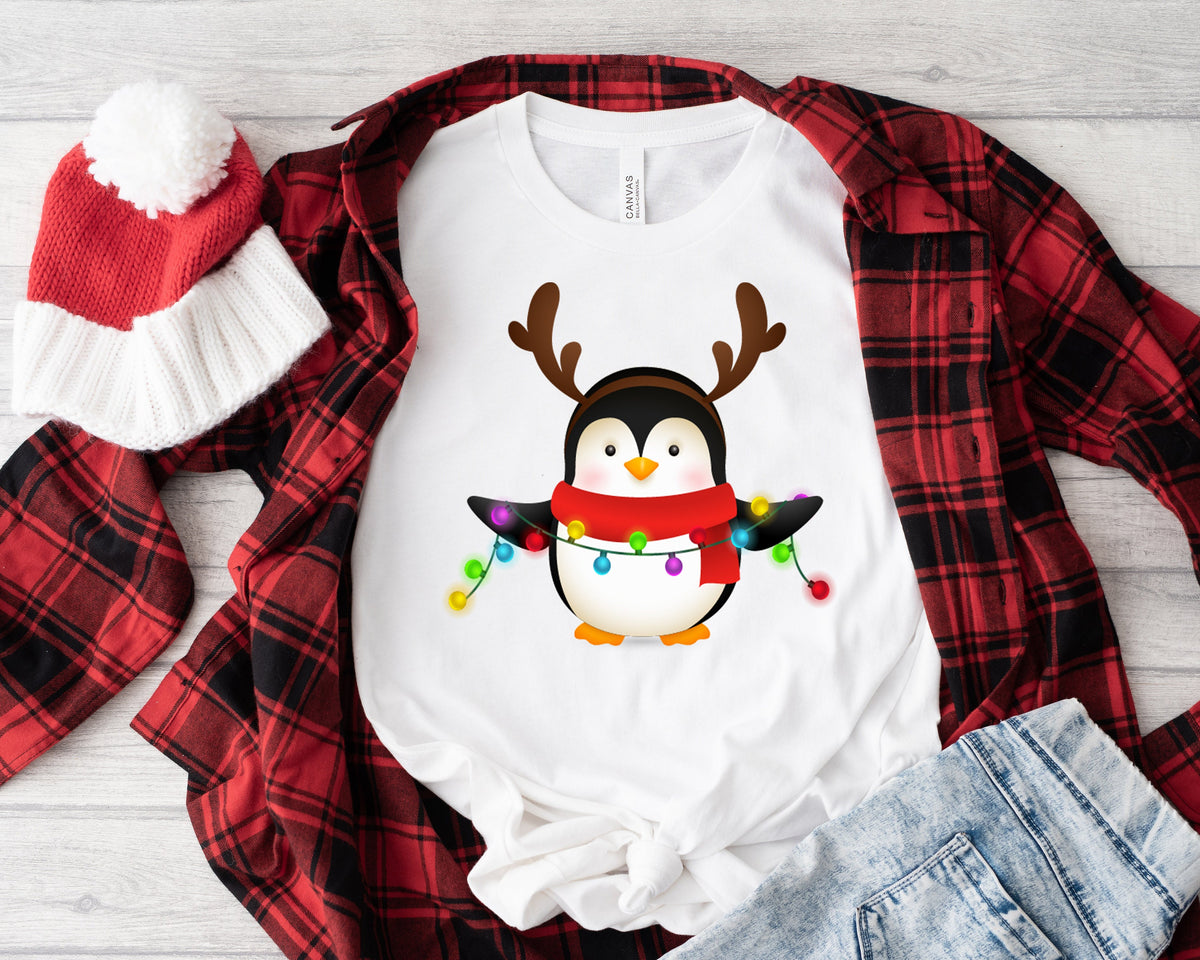 Christmas Penguin Shirt: Santa Hat Holiday Tee