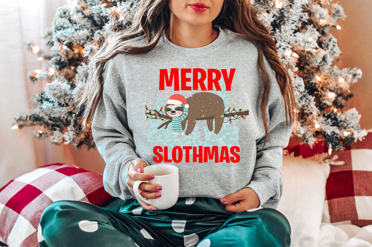 Funny Sloth Christmas Sweatshirt: Merry Slothmas Tee