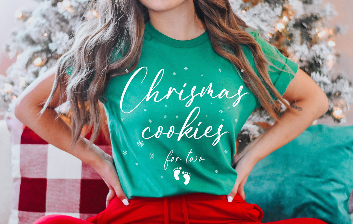 Christmas Pregnancy Announcement Shirt: Cookies for Two, Maternity Reveal