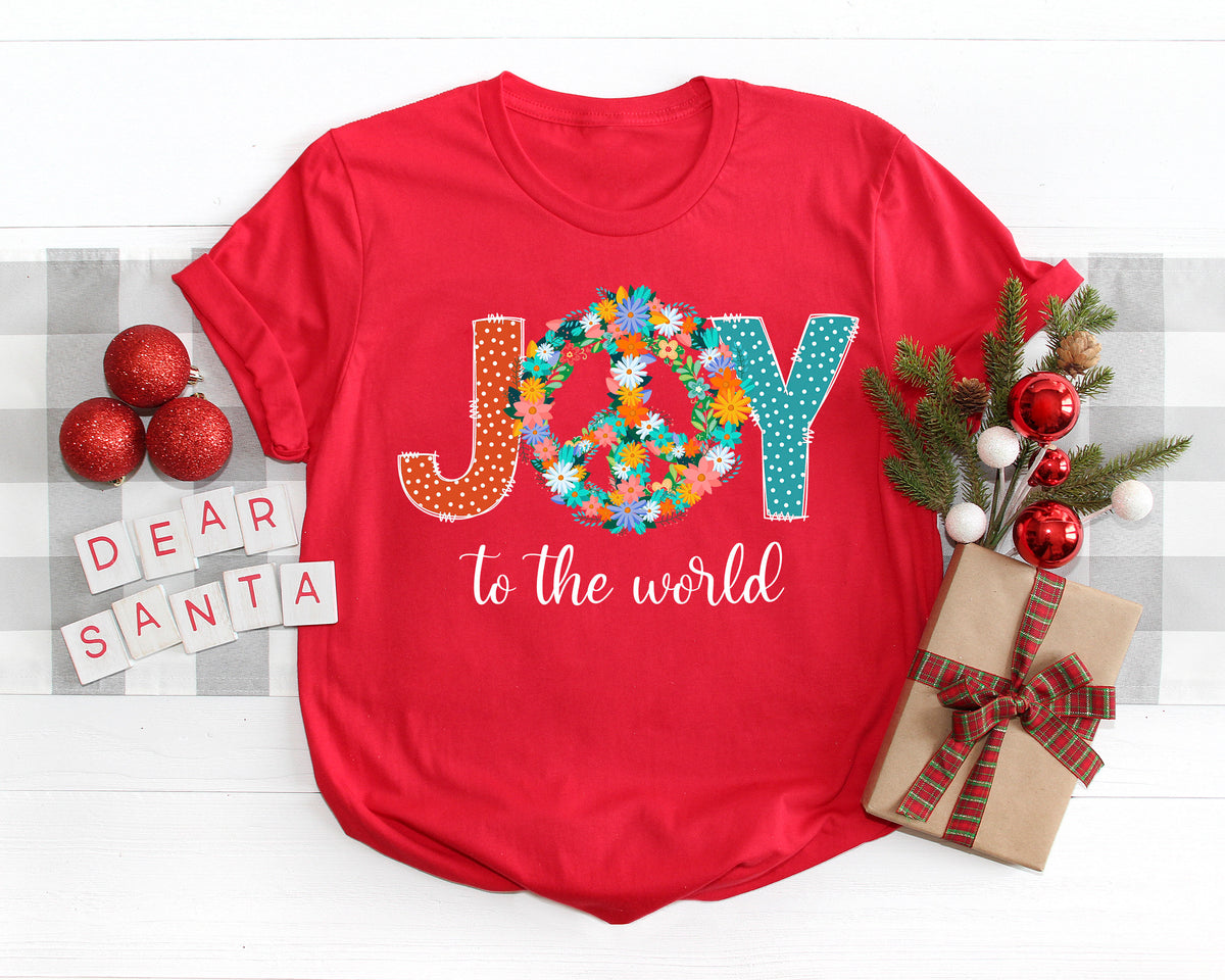 Joy To The World Christmas Sweatshirt: Floral Peace Sign Crewneck