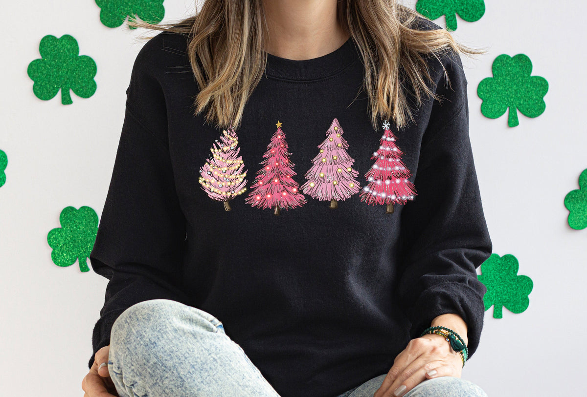 Pink Christmas Tree Shirt: Watercolor Cozy Holiday Tee