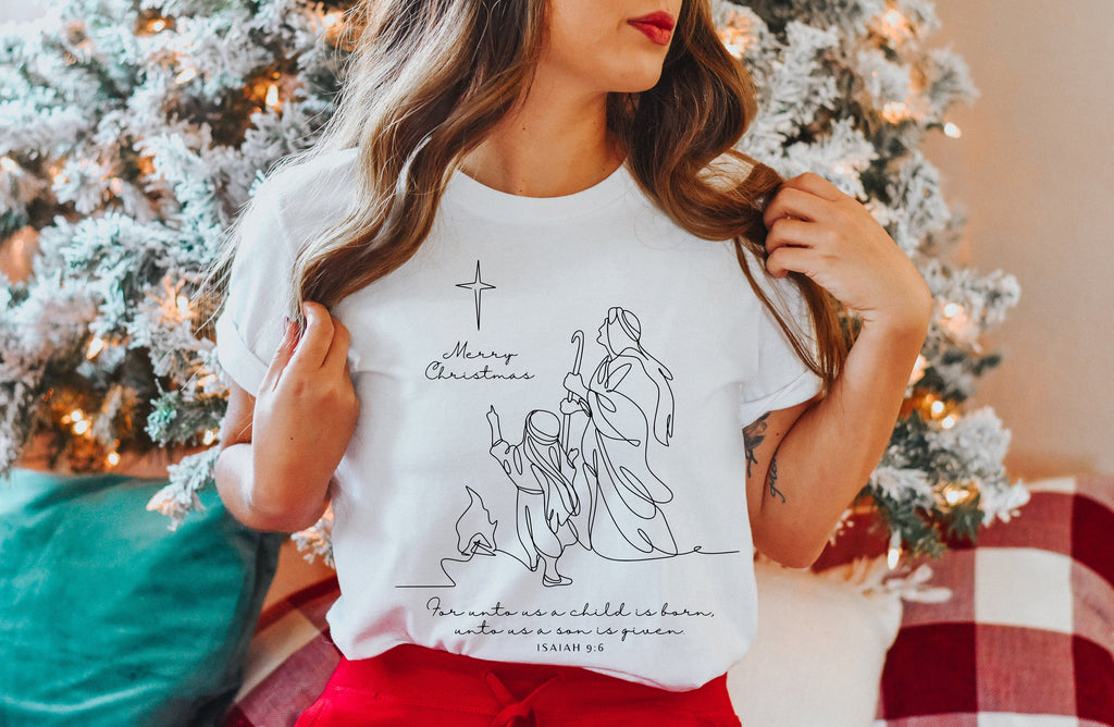 Nativity Christmas Sweatshirt: 'For Unto Us a Child is Born' Faith Shirt