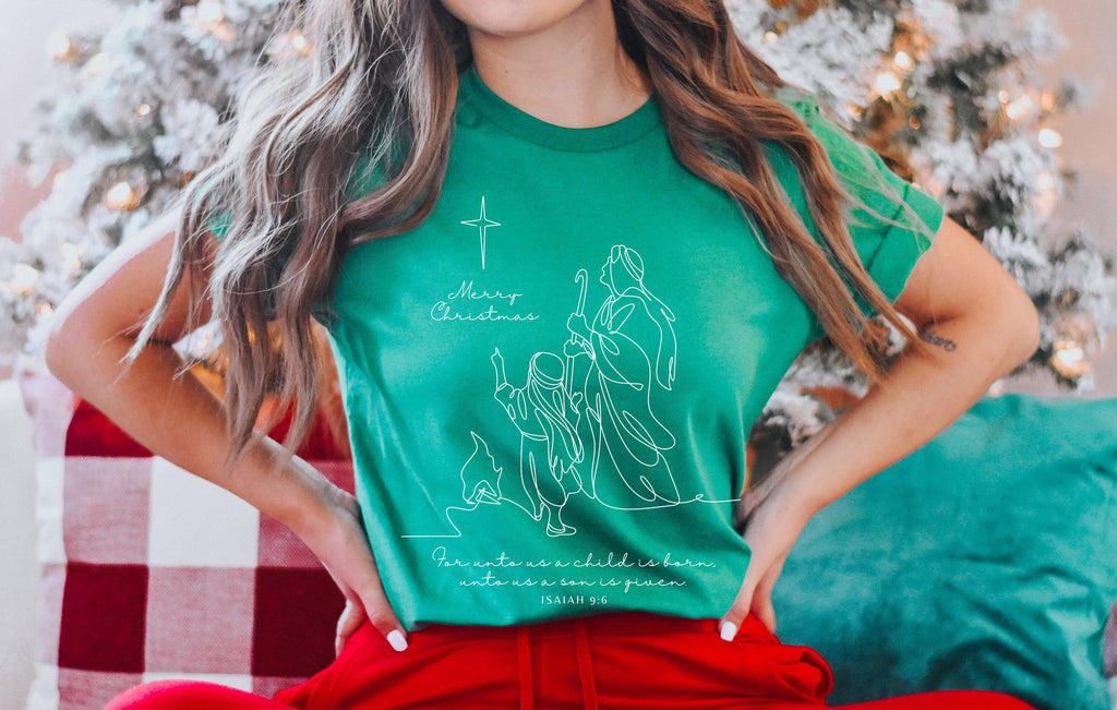 Nativity Christmas Sweatshirt: 'For Unto Us a Child is Born' Faith Shirt