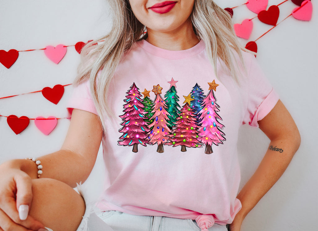 Pink Christmas Trees Shirt: Holiday Leopard Tee
