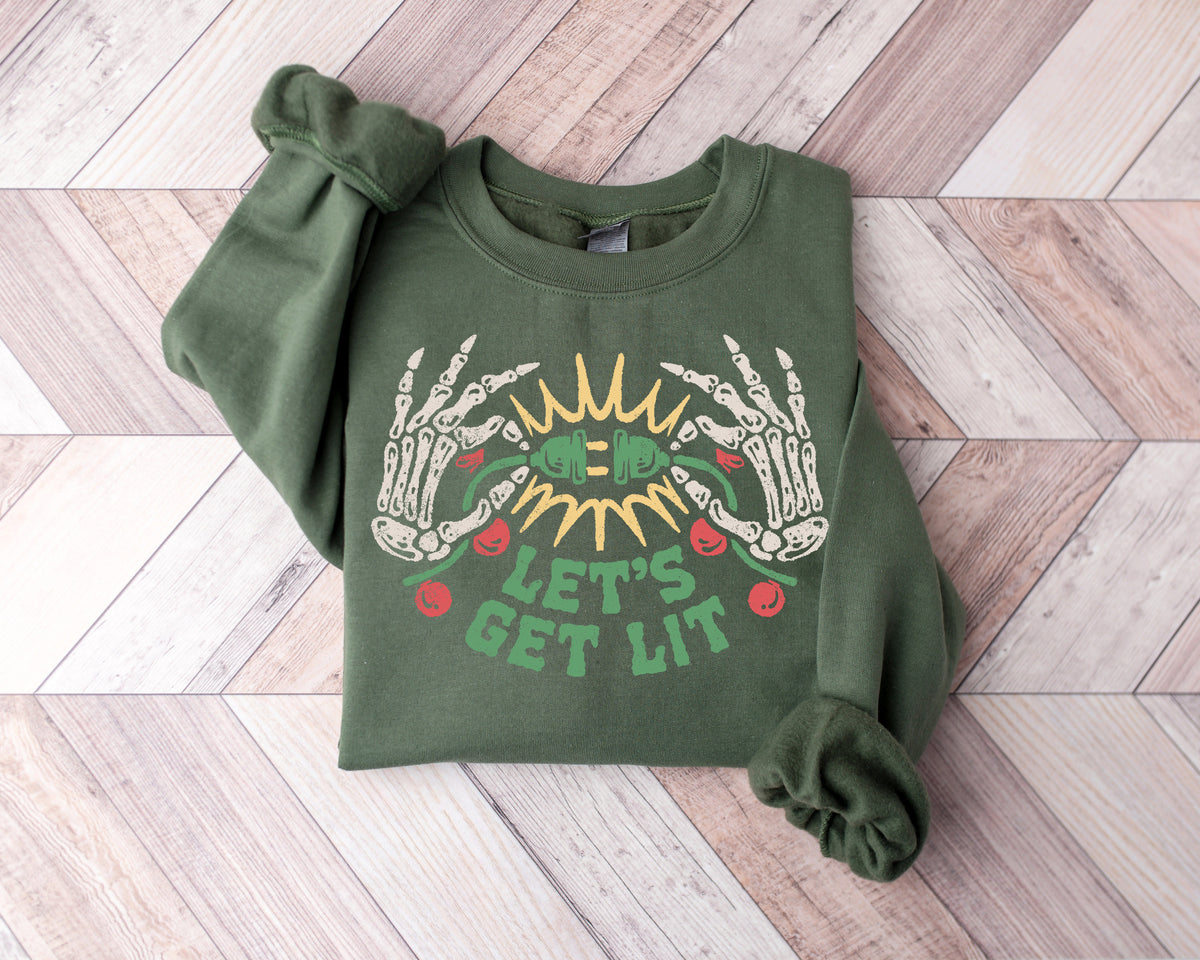 Let's Get Lit Christmas Shirt: Family Holiday Lights Tee