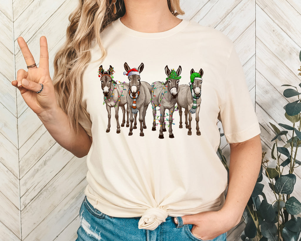 Funny Christmas Donkey Sweatshirt: Farm Animal Holiday Lights Shirt