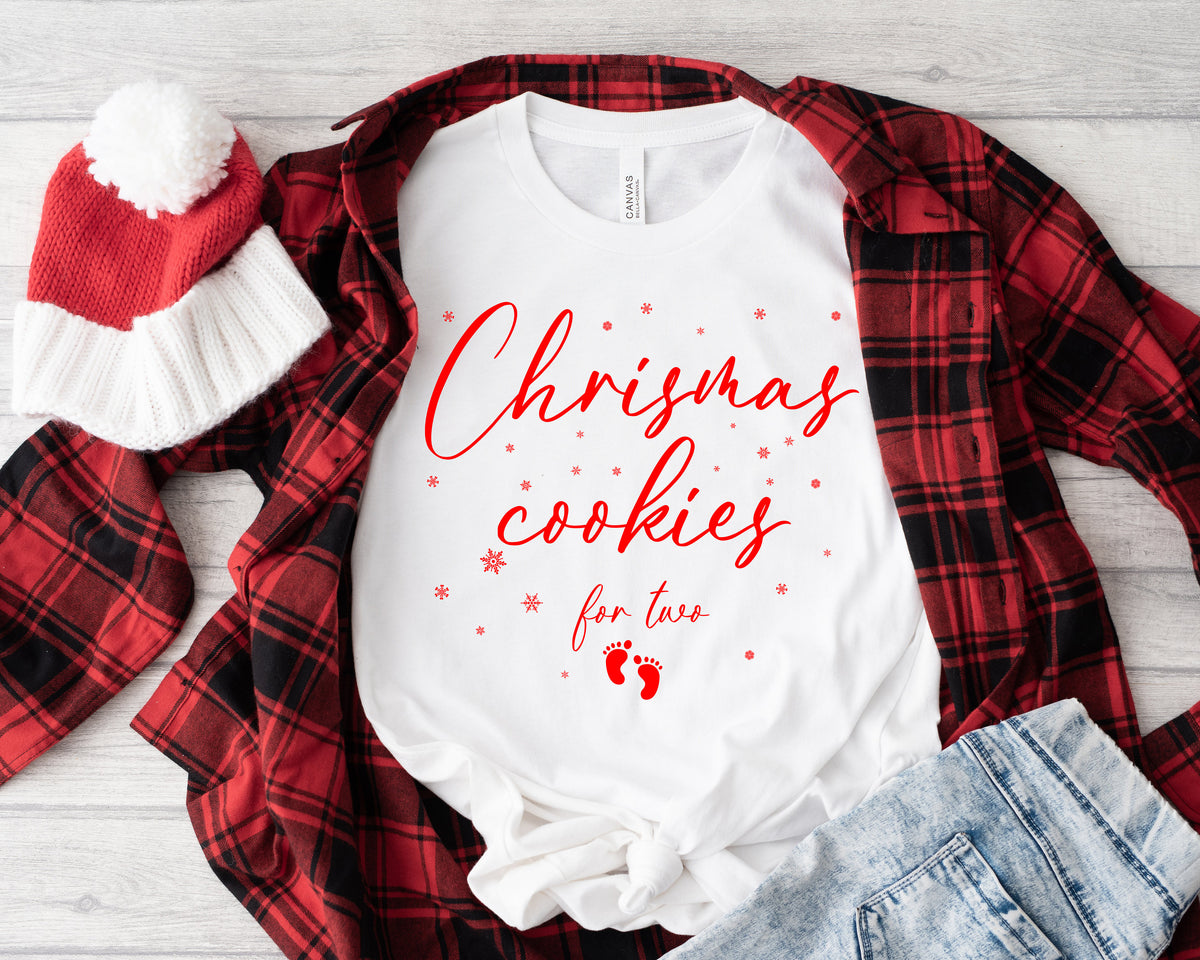Christmas Pregnancy Announcement Shirt: Cookies for Two, Maternity Reveal