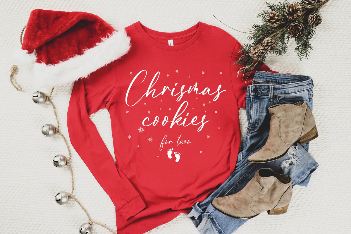 Christmas Pregnancy Announcement Shirt: Cookies for Two, Maternity Reveal