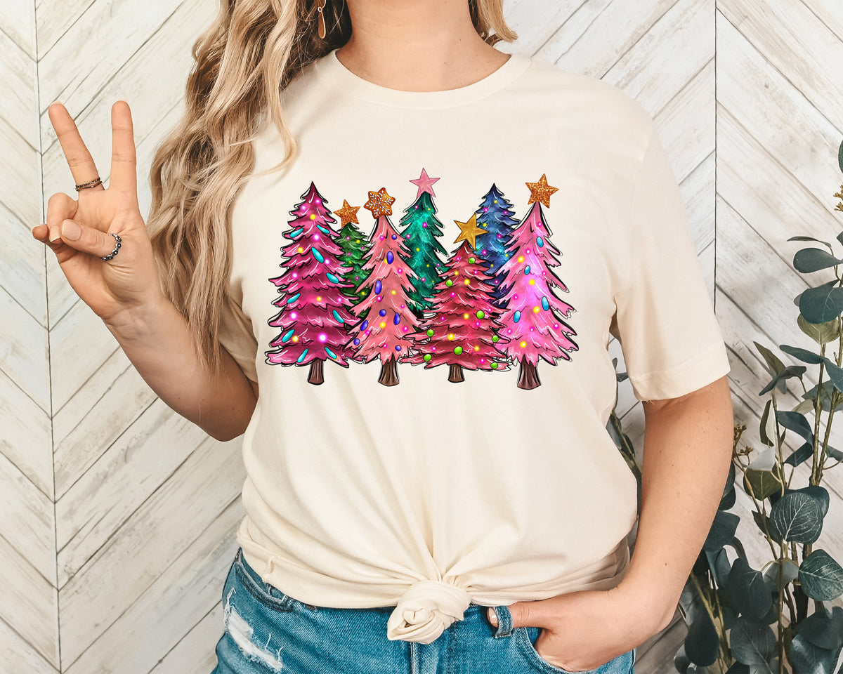 Pink Christmas Trees Shirt: Holiday Leopard Tee