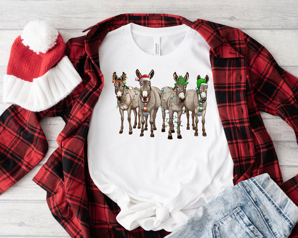 Funny Christmas Donkey Sweatshirt: Farm Animal Holiday Lights Shirt