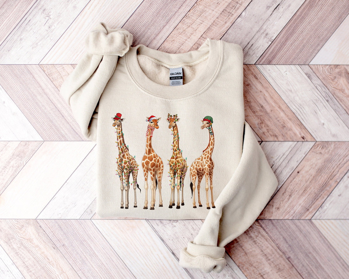 Giraffes Christmas Lights Sweatshirt, Festive Holiday Shirt