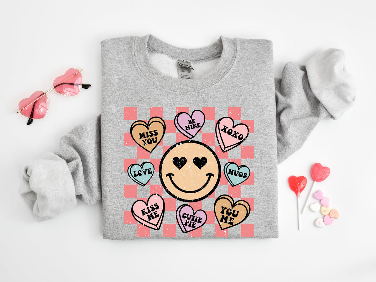 Retro Heart Valentine Teacher Sweatshirt, Cute Positive Tee