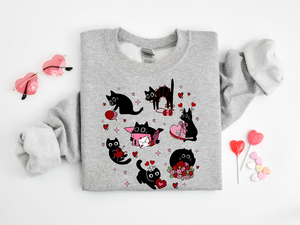 Black Cat Valentine's Day Shirt: Hearts Pet Sweatshirt