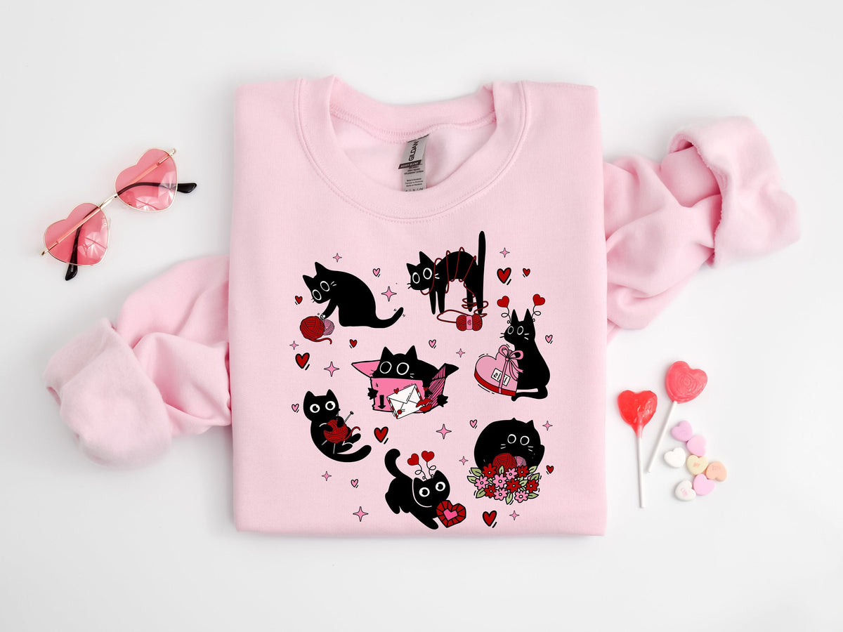 Black Cat Valentine's Day Shirt: Hearts Pet Sweatshirt