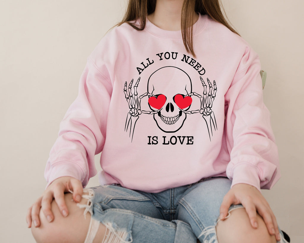 Skeleton Heart Eyes Sweatshirt: Valentines Day Skull Shirt