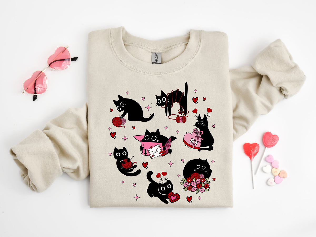 Black Cat Valentine's Day Shirt: Hearts Pet Sweatshirt