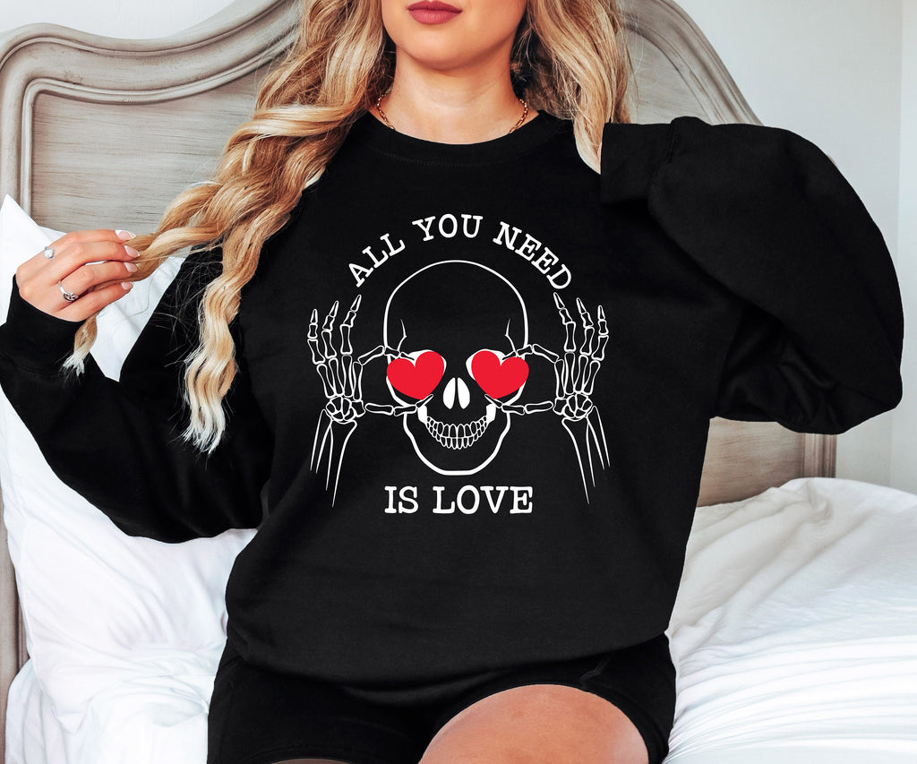 Skeleton Heart Eyes Sweatshirt: Valentines Day Skull Shirt