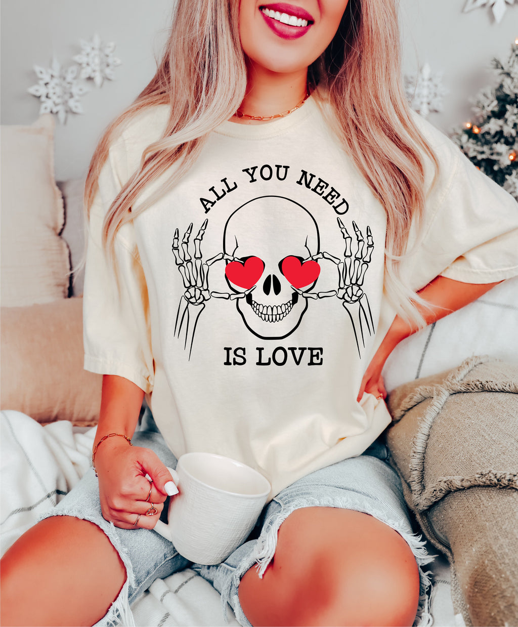 Skeleton Heart Eyes Sweatshirt: Valentines Day Skull Shirt