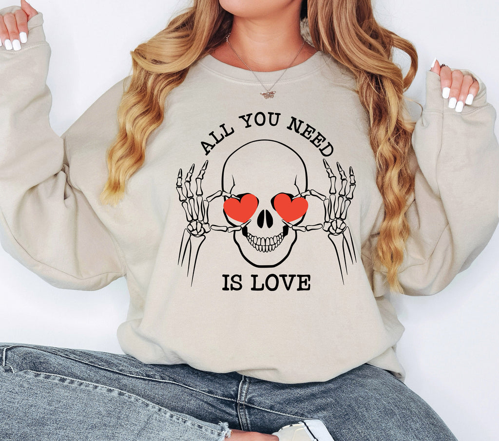 Skeleton Heart Eyes Sweatshirt: Valentines Day Skull Shirt