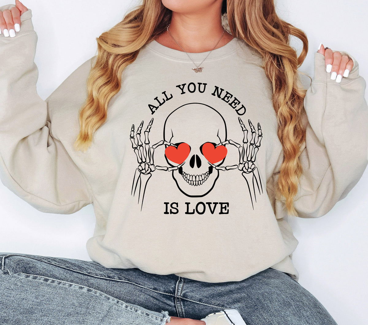 Skeleton Heart Eyes Sweatshirt: Valentines Day Skull Shirt