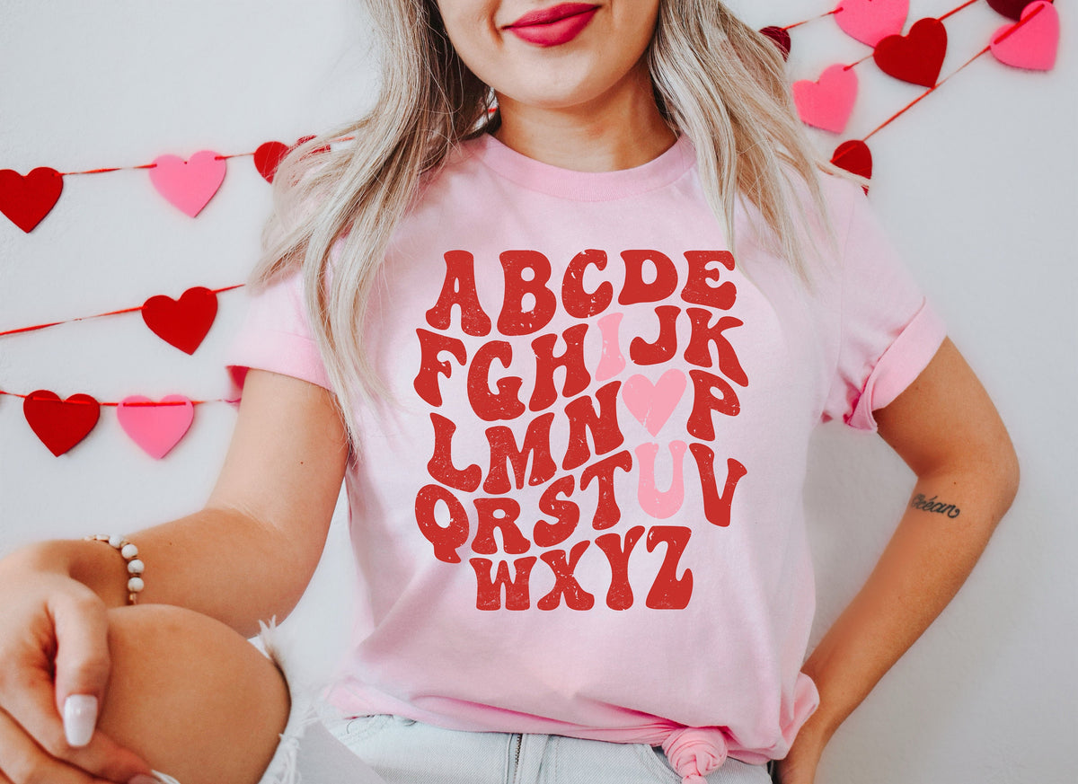 Retro Teacher Valentine Sweatshirt: Heart Alphabet Shirt