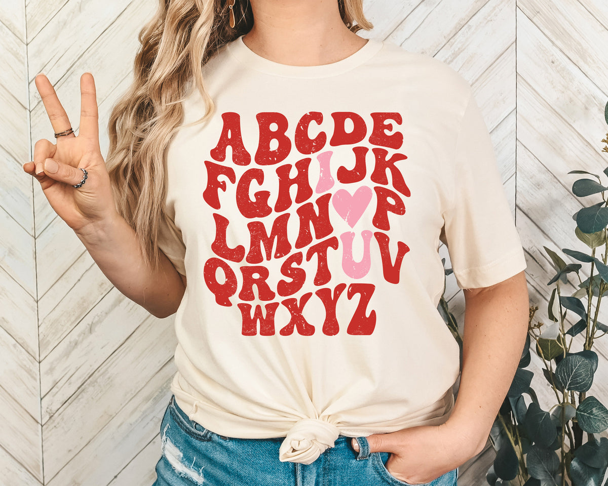Retro Teacher Valentine Sweatshirt: Heart Alphabet Shirt