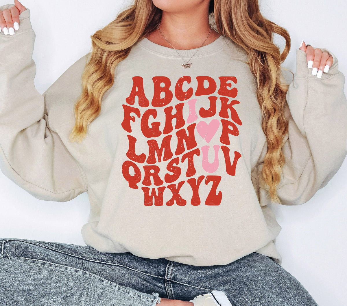 Retro Teacher Valentine Sweatshirt: Heart Alphabet Shirt