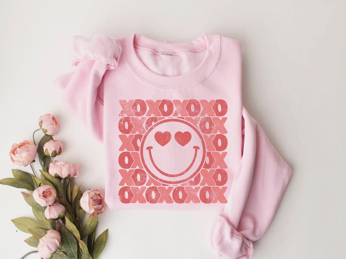 Retro XOXO Valentine's Day Sweatshirt: Pink Love Shirt