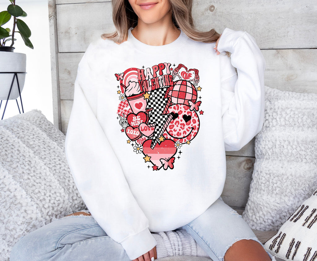 Retro Valentine's Day Sweatshirt: Checkered Hearts Matching Couple Shirt