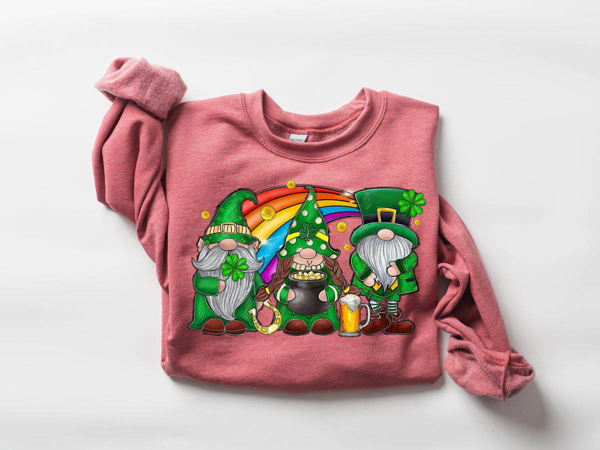 St Patrick's Day Gnomes Shirt: Lucky Shamrock Rainbow Sweatshirt