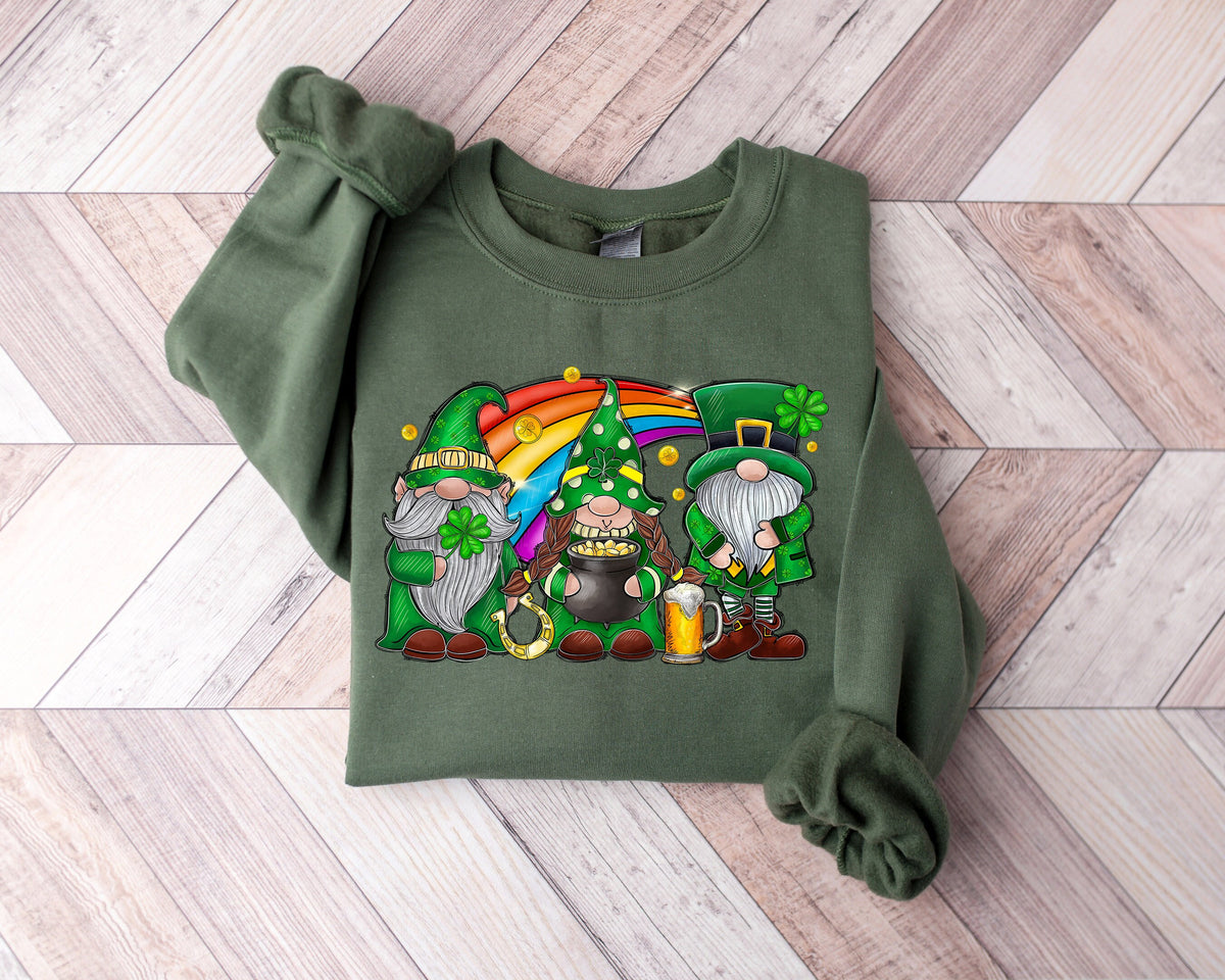 St Patrick's Day Gnomes Shirt: Lucky Shamrock Rainbow Sweatshirt