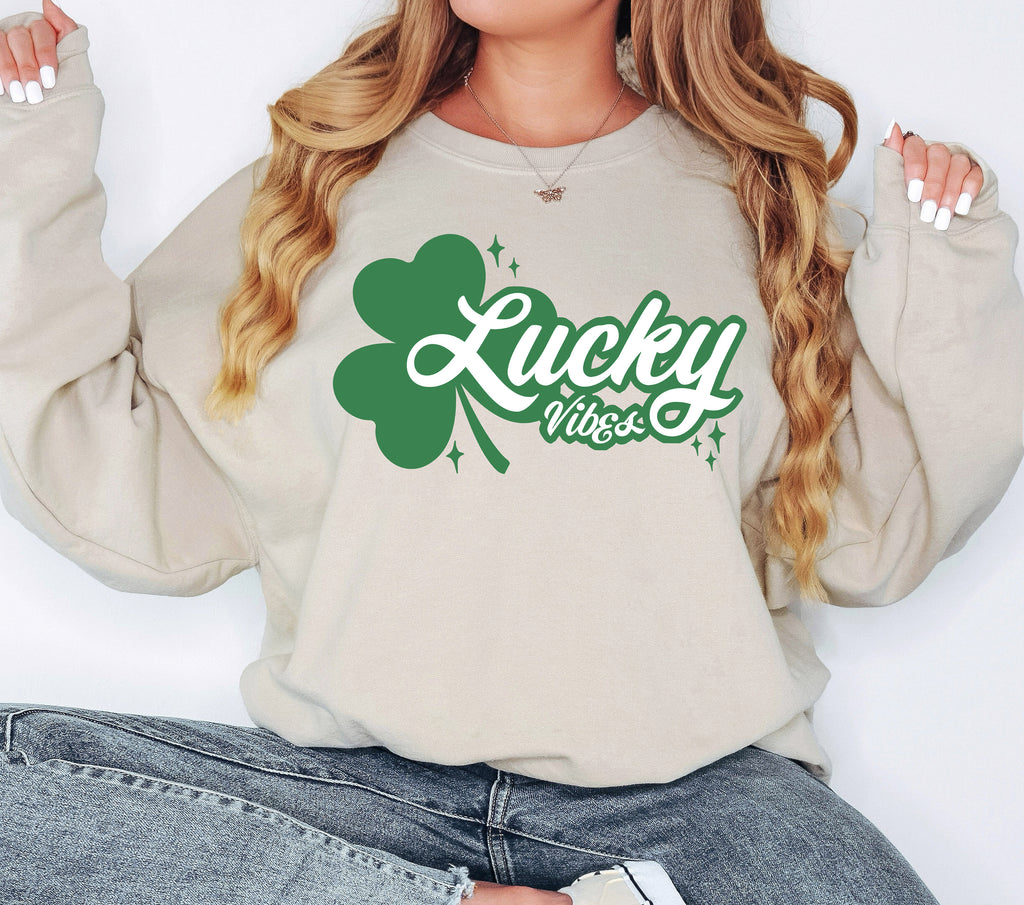 Lucky Vibes Shamrock Sweatshirt - St Patricks Day Gift
