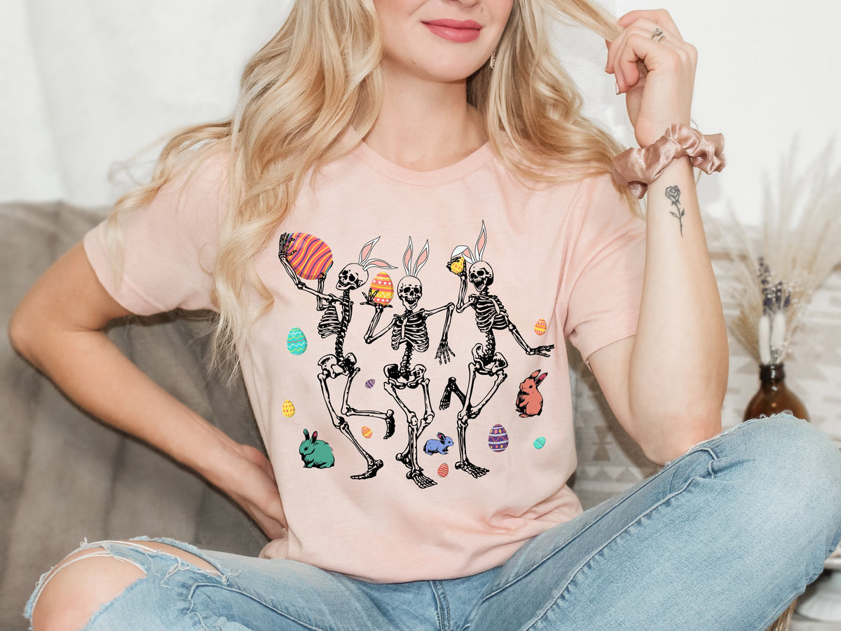 Funny Easter Skeleton Shirt: Dancing Skellies Family Tee