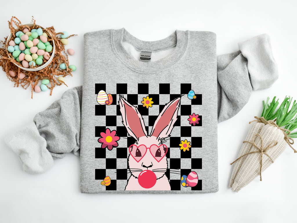 Bunny Easter Shirt, Bubble Gum, Glasses, Spring Tee