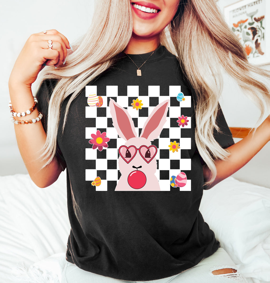 Bunny Easter Shirt, Bubble Gum, Glasses, Spring Tee