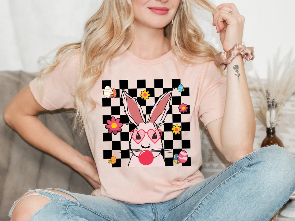 Bunny Easter Shirt, Bubble Gum, Glasses, Spring Tee