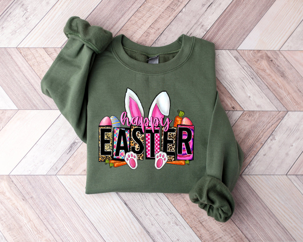 Happy Easter Bunny Sweatshirt, Women's Spring Holiday Apparel