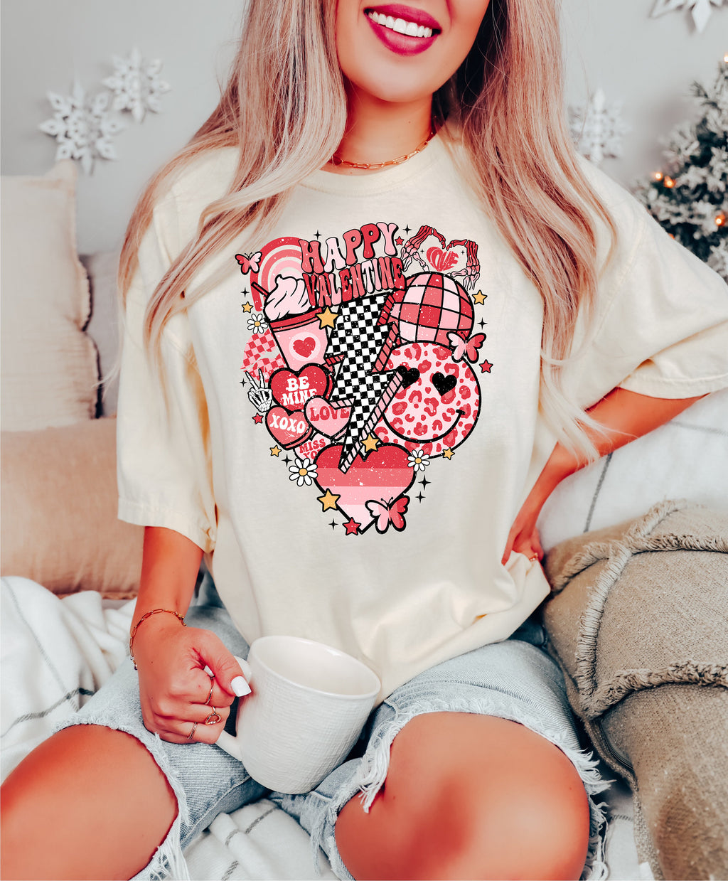 Retro Valentine's Day Sweatshirt: Checkered Hearts Matching Couple Shirt