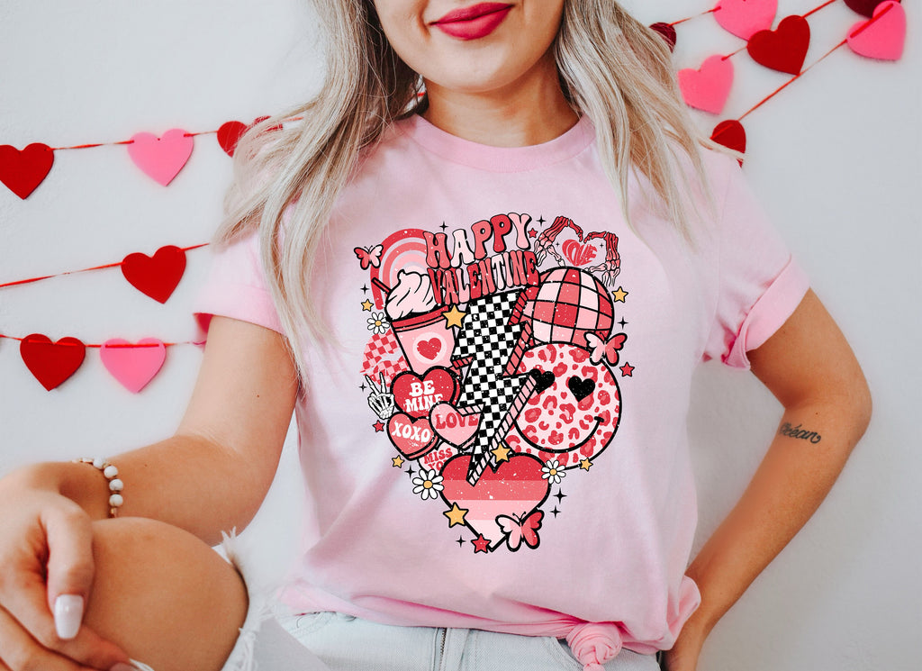 Retro Valentine's Day Sweatshirt: Checkered Hearts Matching Couple Shirt