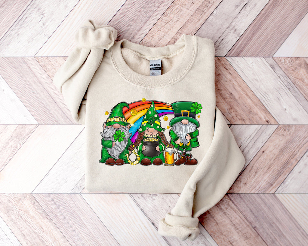 St Patrick's Day Gnomes Shirt: Lucky Shamrock Rainbow Sweatshirt